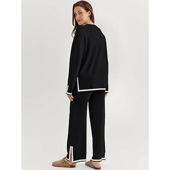 LILLUSORY Women Fall 2 Piece Lounge Set Outfits Sweatsuits Long Sleeve Sweater T - Picture 4 of 5